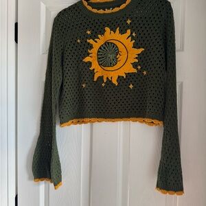 Knit sun and moon graphic cropped Sweater